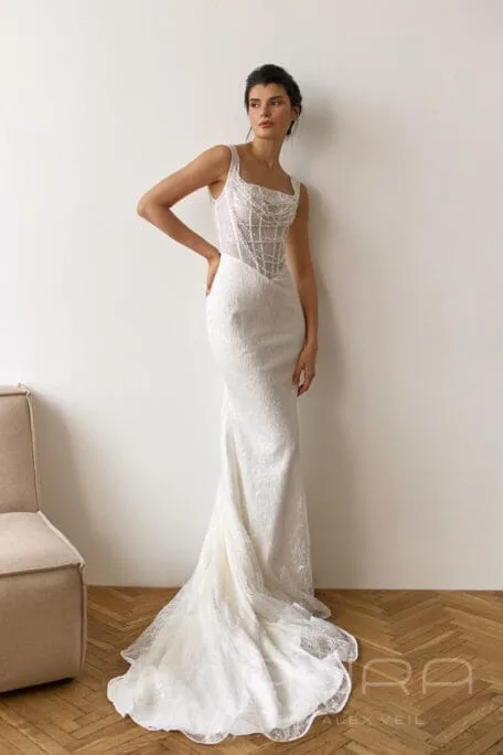 Свадебное платье Fabiana рыбка с нежным кружевом-шантильи.