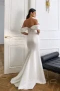 Свадебное платье Stacey рыбка с матовым атласом и асимметричными складками.